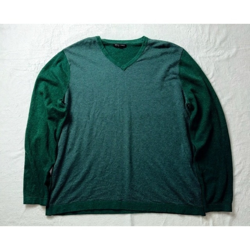 Banana Republic Men's XXL V-Neck‎ Long Sleeve Sweater Green Houndstooth Winter